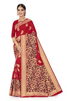 Red Woven  Art Silk Saree With Blouse