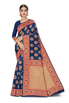 Blue Woven  Art Silk Saree With Blouse
