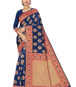 Blue Woven Art Silk Saree With Blouse
