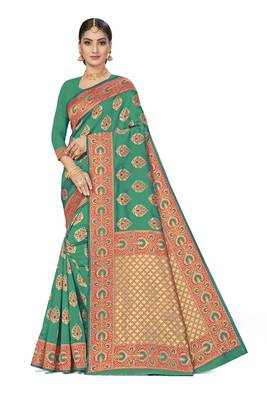 Green Woven Art Silk Saree With Blouse 1