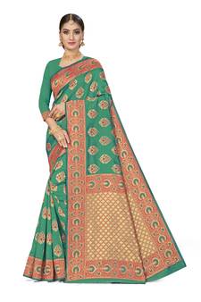 Green Woven  Art Silk Saree With Blouse