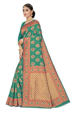 Green Woven Art Silk Saree With Blouse 2