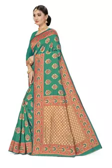 Green Woven Art Silk Saree With Blouse