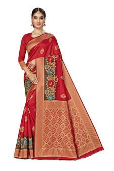 Red Woven  Art Silk Saree With Blouse