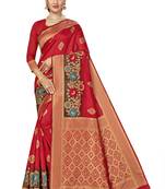 Red Woven Art Silk Saree With Blouse