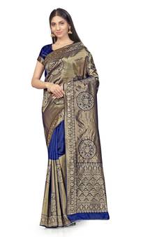 Blue Woven  Art Silk Saree With Blouse