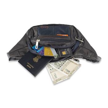 NFI essentials Waist Bag Zip Bag Multipurpose Belt Bag for Men Polyester Waist Pouch (Navy Blue) 5
