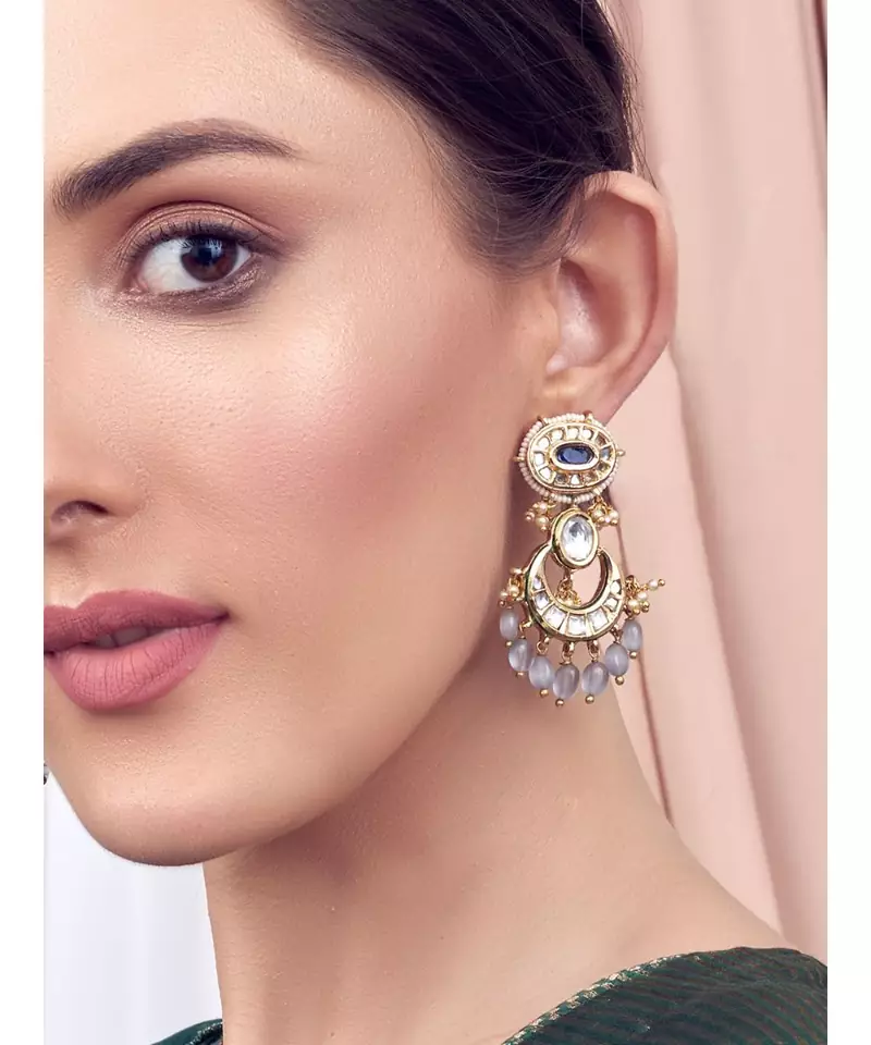 Grey Gold Tone Kundan Earrings