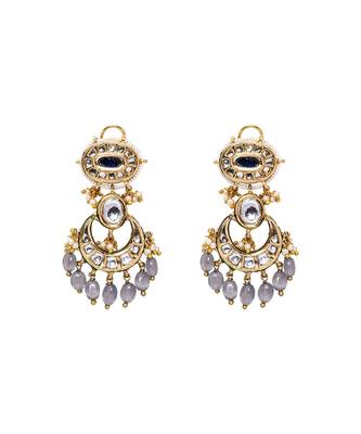 Grey Gold Tone Kundan Earrings 2