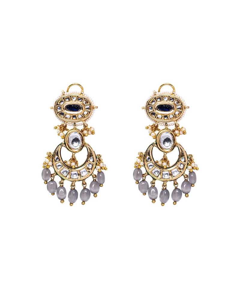 Grey Gold Tone Kundan Earrings