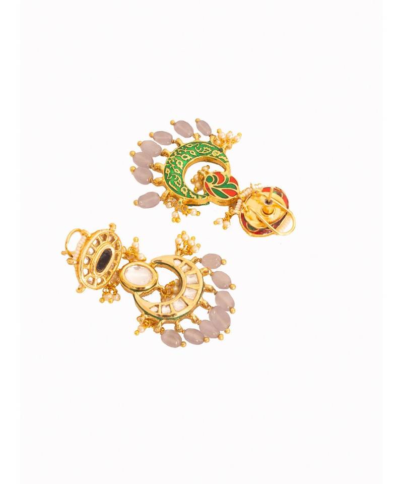 Grey Gold Tone Kundan Earrings