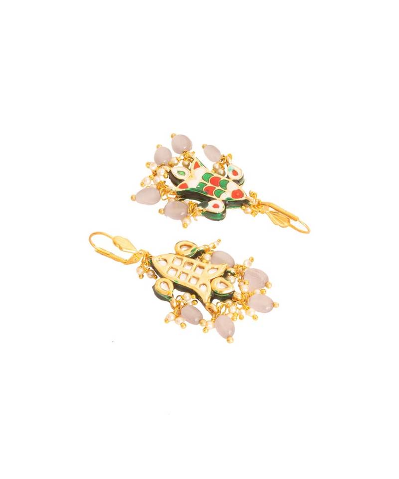 Orange White Grey Gold Tone polki Studded Earrings