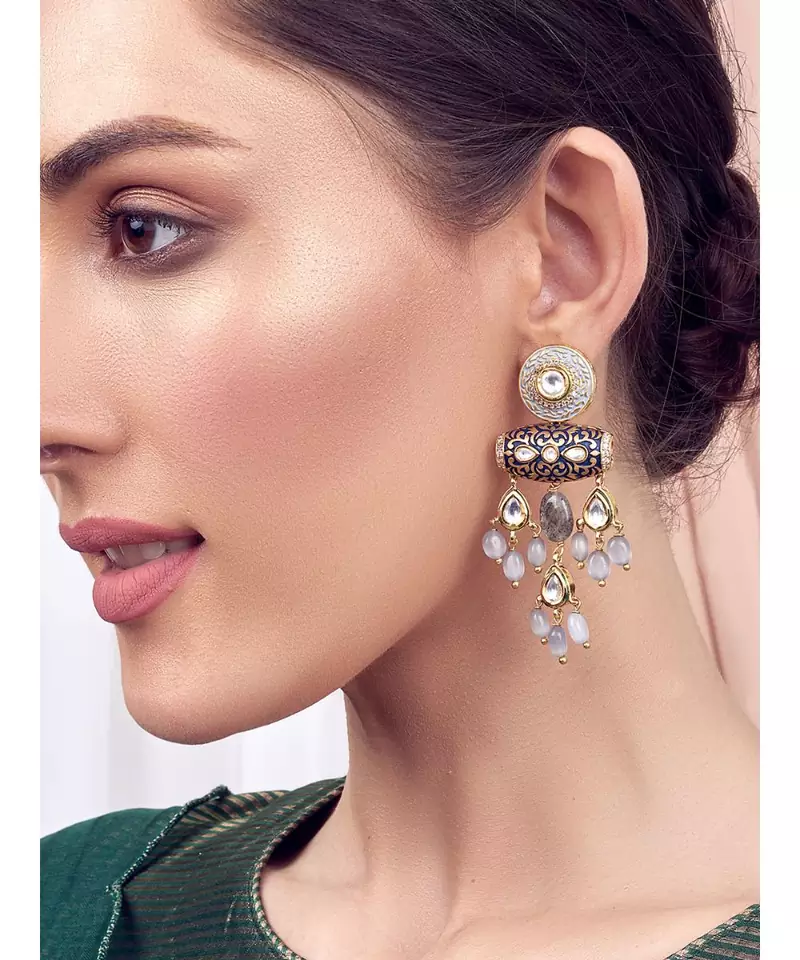 Black and Grey Gold Tone Kundan Earrings