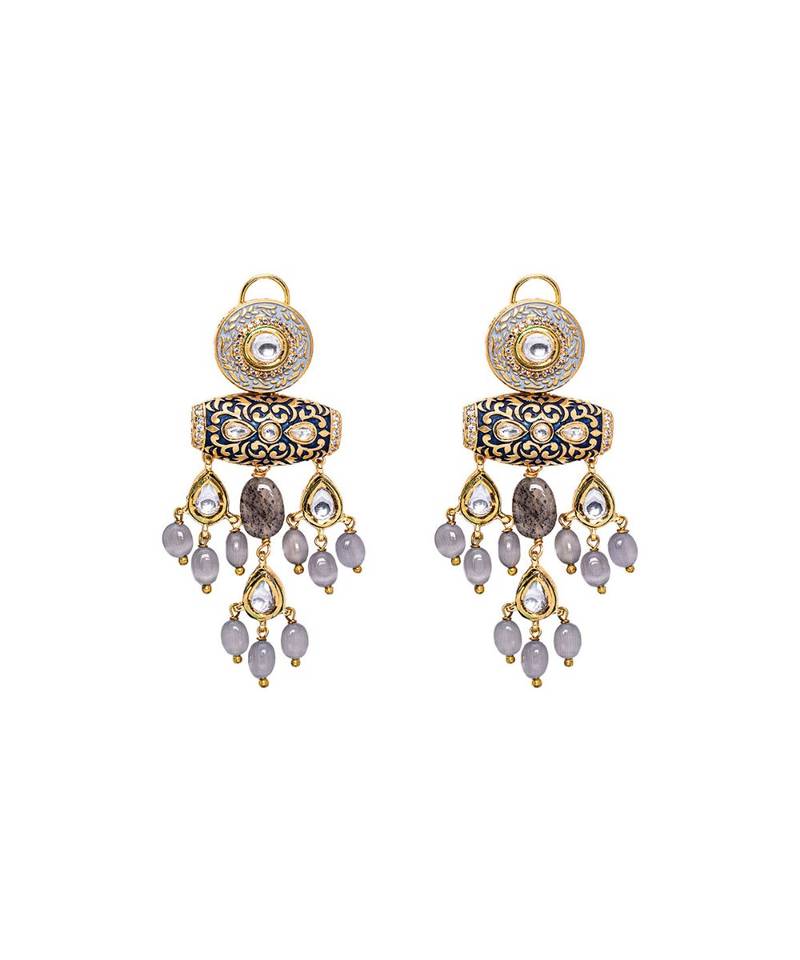 Black and Grey Gold Tone Kundan Earrings