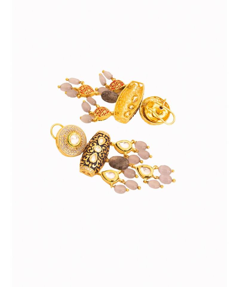 Black and Grey Gold Tone Kundan Earrings