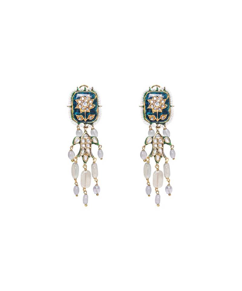 Blue Green Gold Tone Kundan Earrings