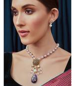 Pink White Blue Gold Tone Necklace Set