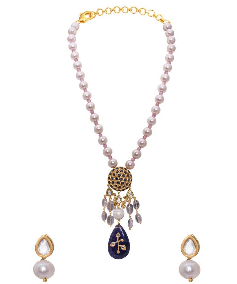 Pink White Blue Gold Tone Necklace Set