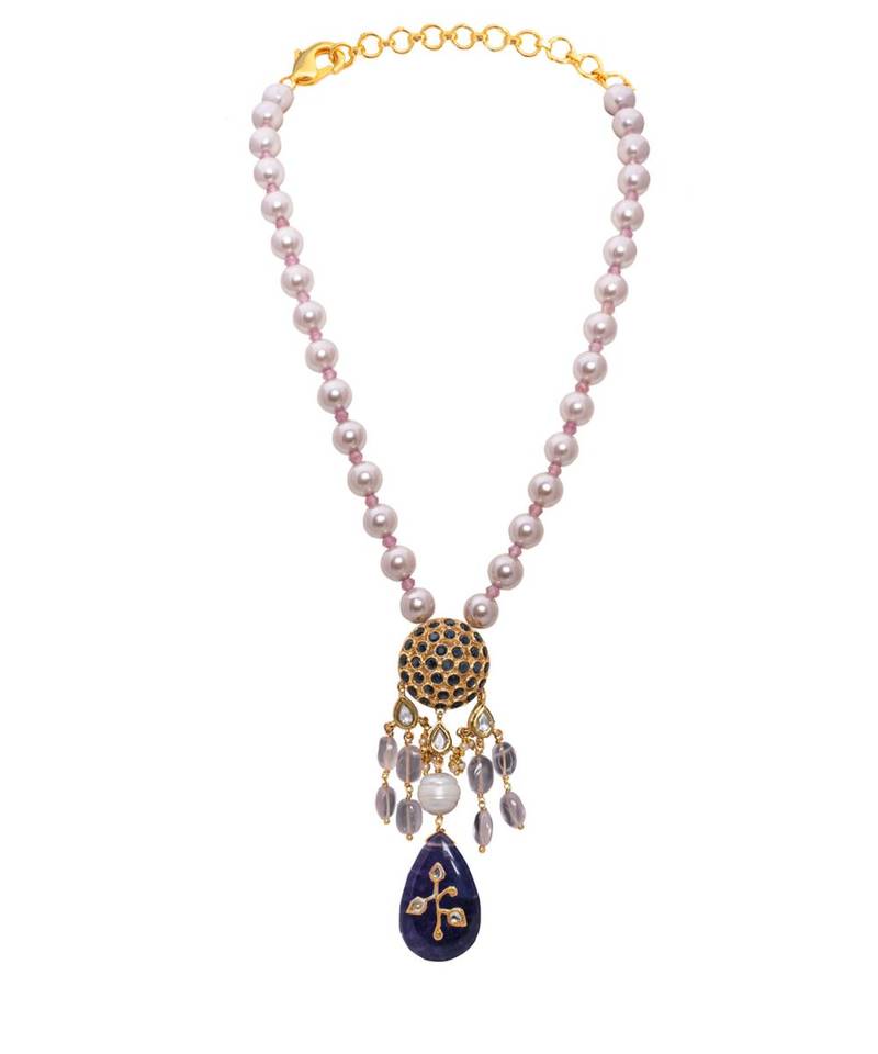 Pink White Blue Gold Tone Necklace Set