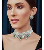 Blue White Gold Tone Meenakari Pearl Necklace Set