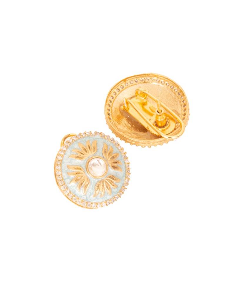 Blue White Gold Tone Meenakari Pearl Necklace Set