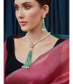Green White Gold Tone Kundan Necklace Set