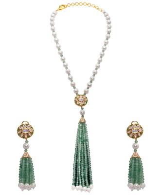Green White Gold Tone Kundan Necklace Set 2
