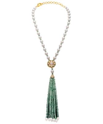 Green White Gold Tone Kundan Necklace Set 3
