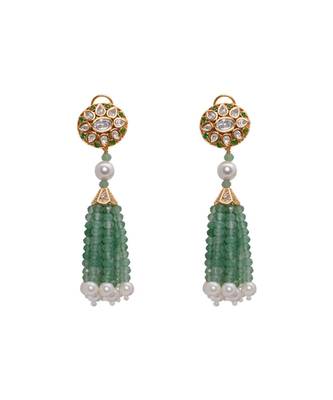 Green White Gold Tone Kundan Necklace Set 4