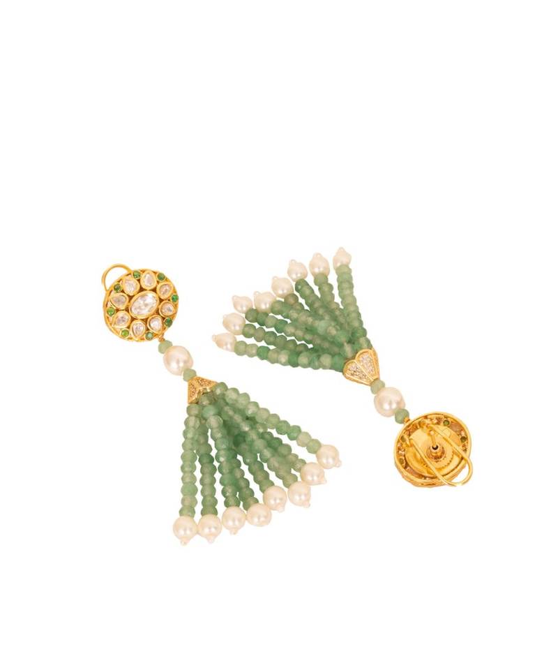 Green White Gold Tone Kundan Necklace Set