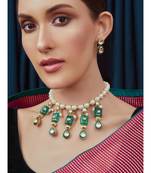 White Green Gold Tone Kundan Bridal Necklace Set