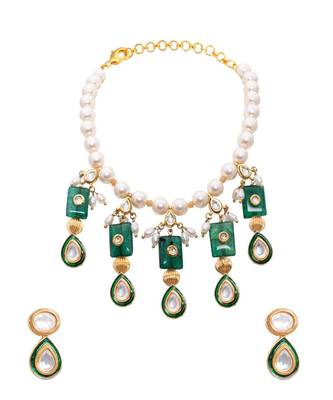White Green Gold Tone Kundan Bridal Necklace Set 2