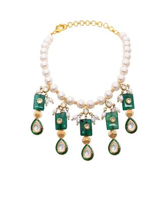 White Green Gold Tone Kundan Bridal Necklace Set 3