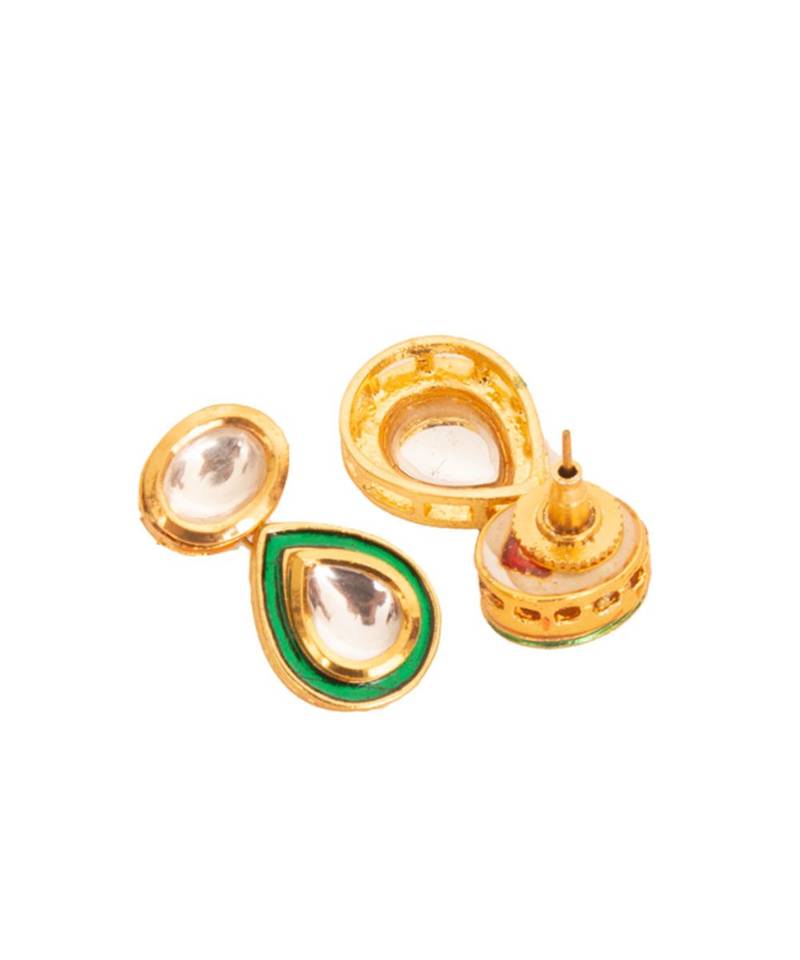 White Green Gold Tone Kundan Bridal Necklace Set