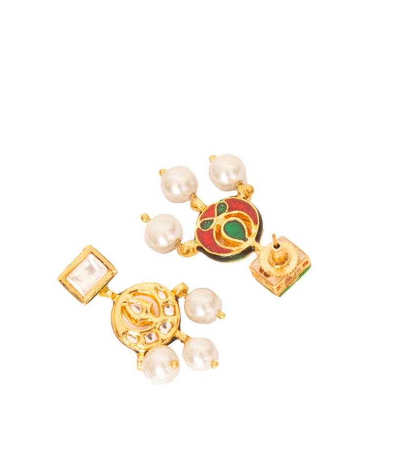 Grey Gold Tone Meenkari Kundan Necklace Set