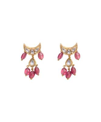 Pink Gold Tone Beaded Kundan Necklace Set 4