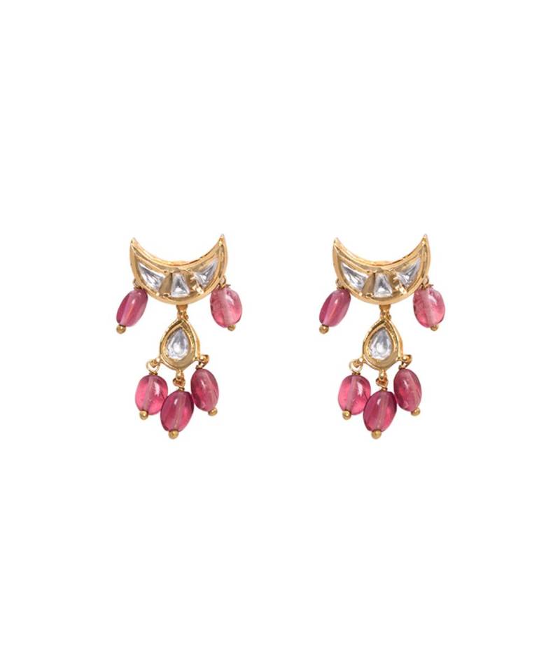 Pink Gold Tone Beaded Kundan Necklace Set