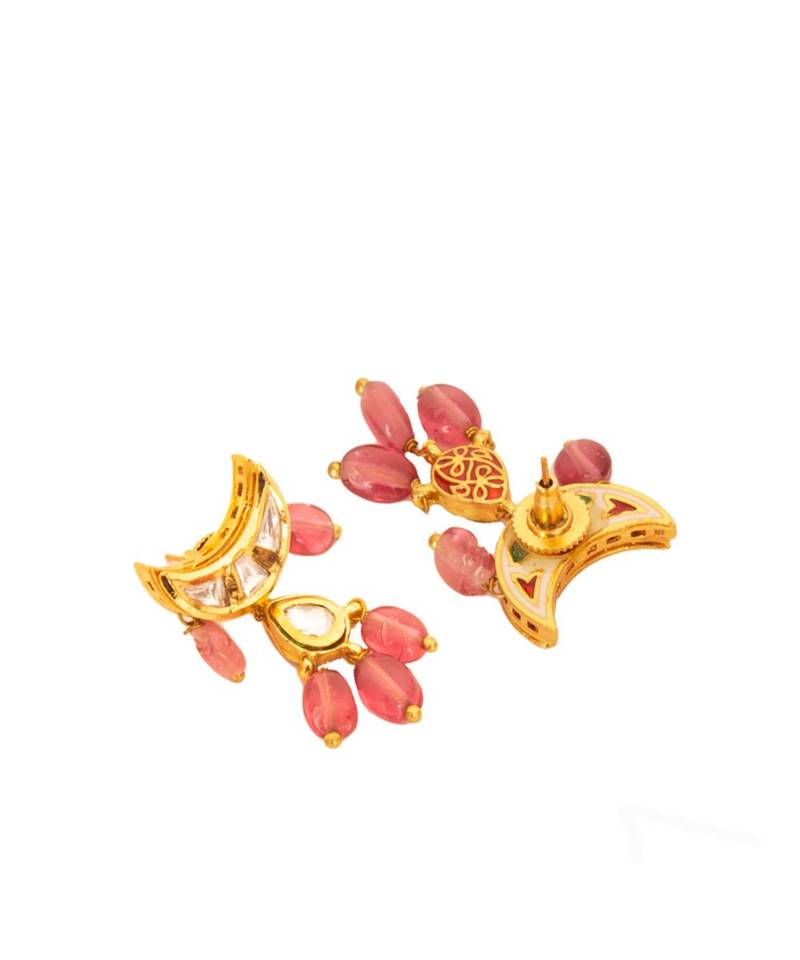 Pink Gold Tone Beaded Kundan Necklace Set