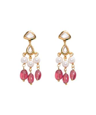 Pink White Gold Tone Meenkari Necklace Set 4