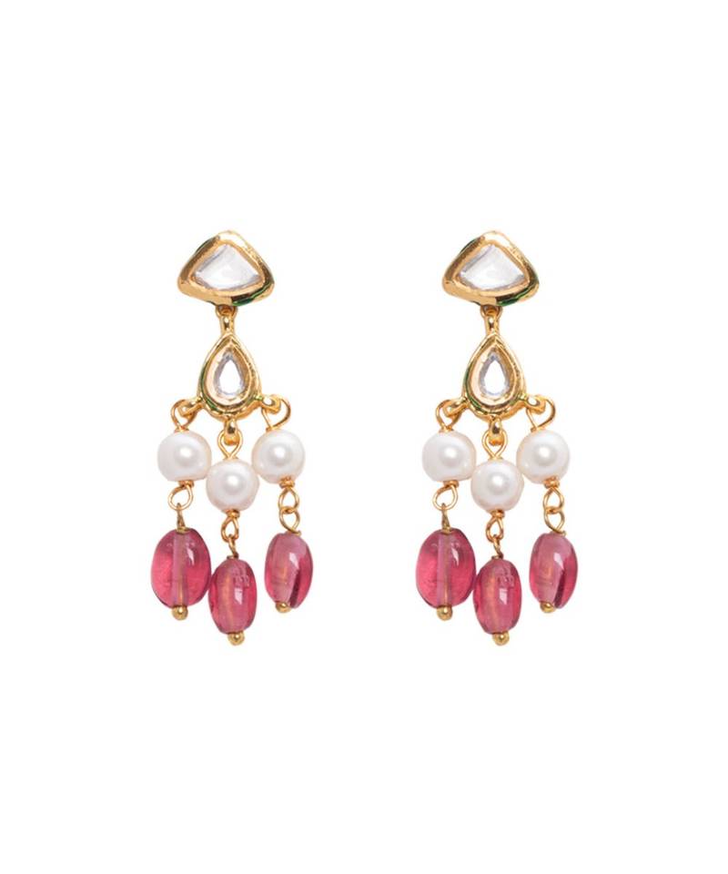 Pink White Gold Tone Meenkari Necklace Set