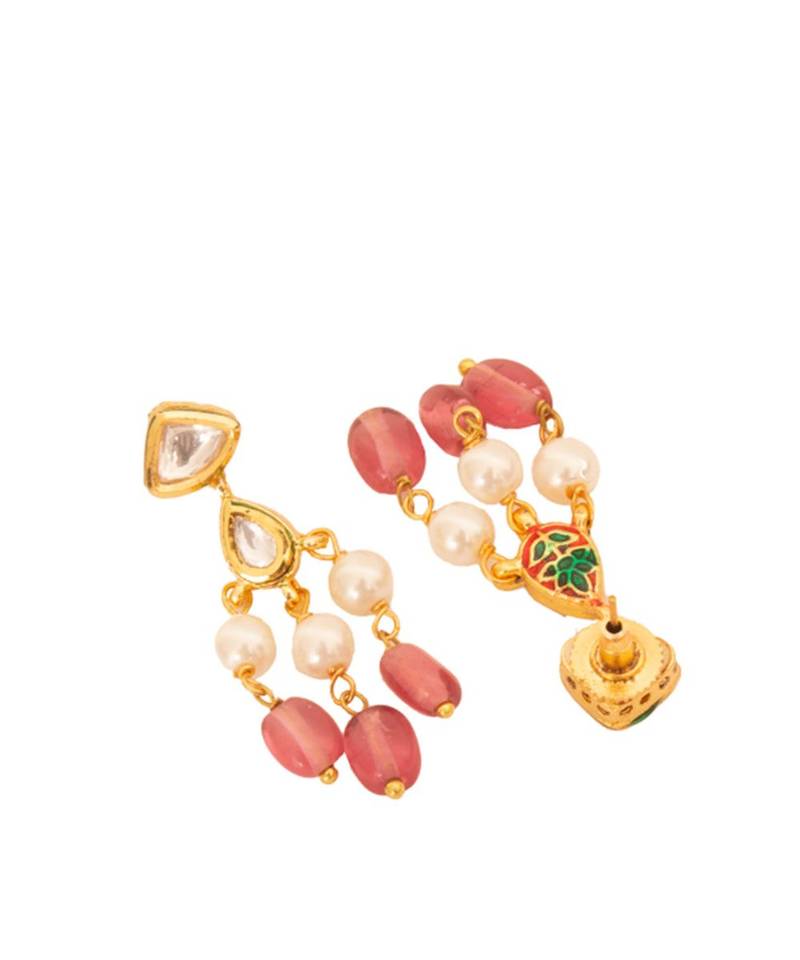 Pink White Gold Tone Meenkari Necklace Set