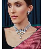 Blue Grey and White Pearl Necklace Set