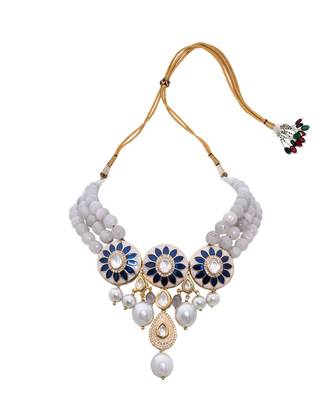 Blue Grey and White Pearl Necklace Set 3