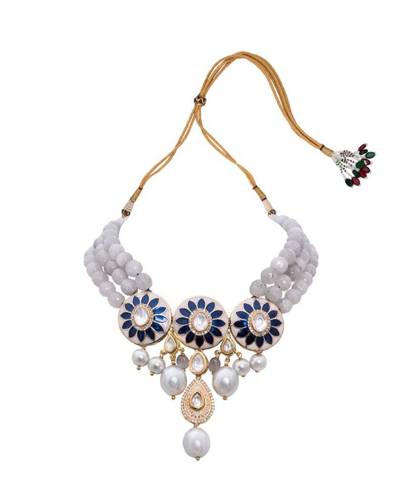 Blue Grey and White Pearl Necklace Set