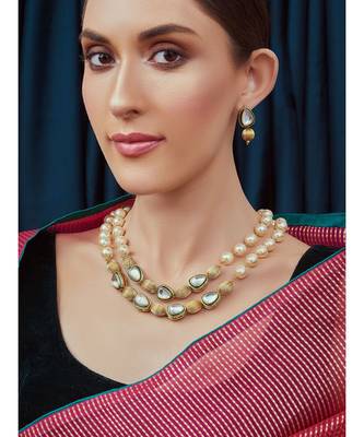 Meenakari Gold Tone Beaded Pearl Necklace Set 1