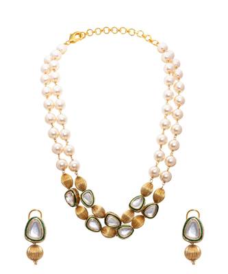 Meenakari Gold Tone Beaded Pearl Necklace Set 2