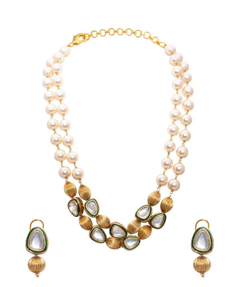 Meenakari Gold Tone Beaded Pearl Necklace Set
