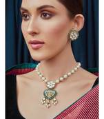Green and White Pearl Kundan Necklace Set