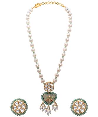 Green and White Pearl Kundan Necklace Set 2