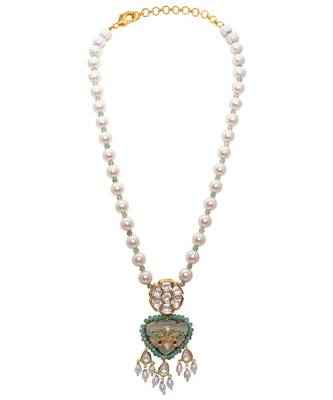 Green and White Pearl Kundan Necklace Set 3